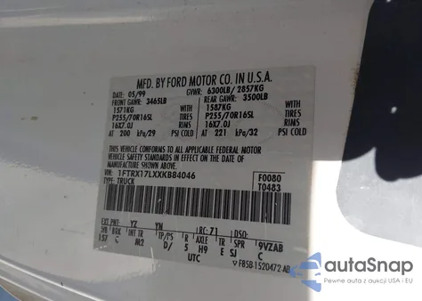 1999 Ford F-150 Lariat/Xl/Xlt z USA, uszkodzony, nr VIN 1FTRX17LXXKB84046